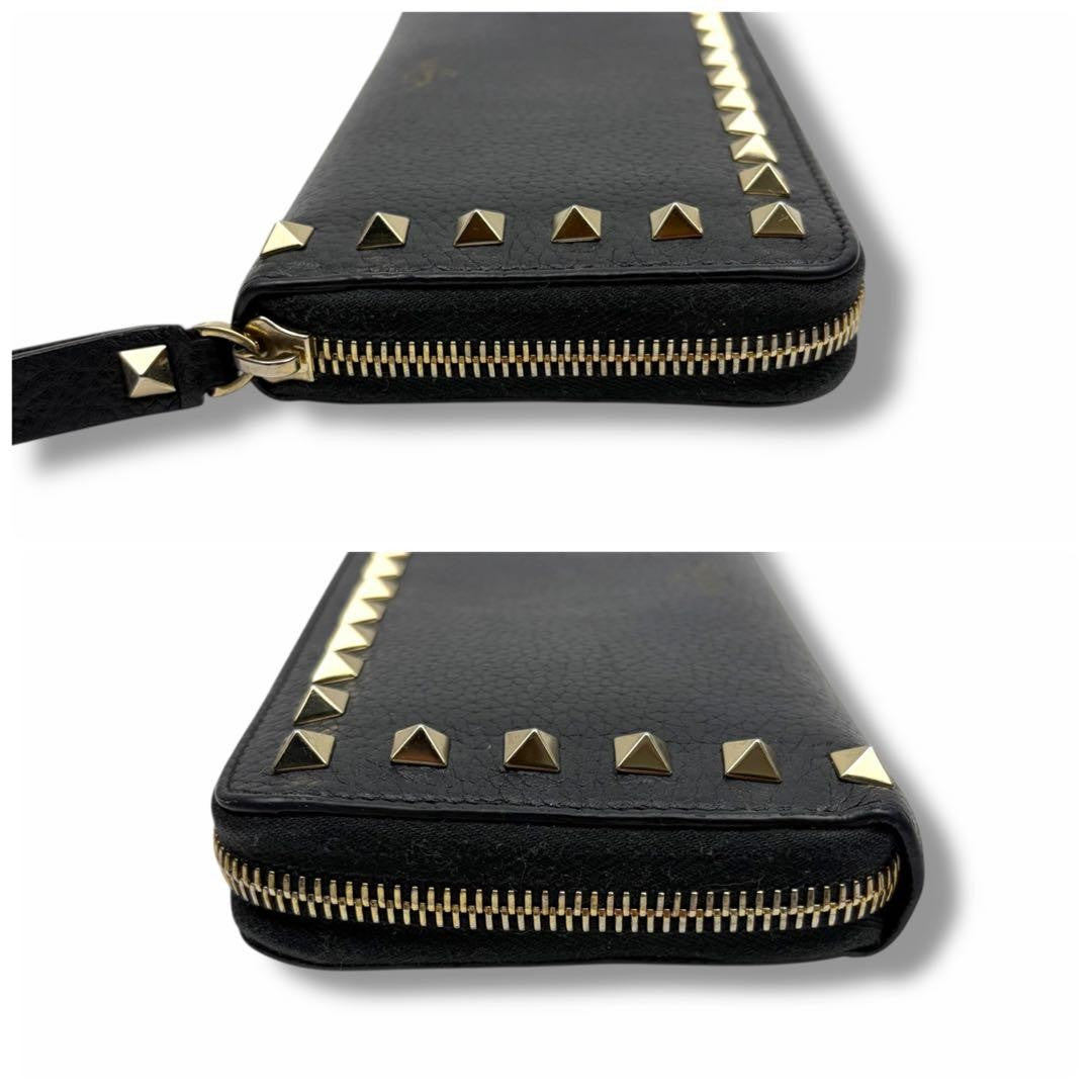 Valentino Garavani Auth Rockstud Long Zip Around Wallet Black 19x10 cm 7.5x3.9"