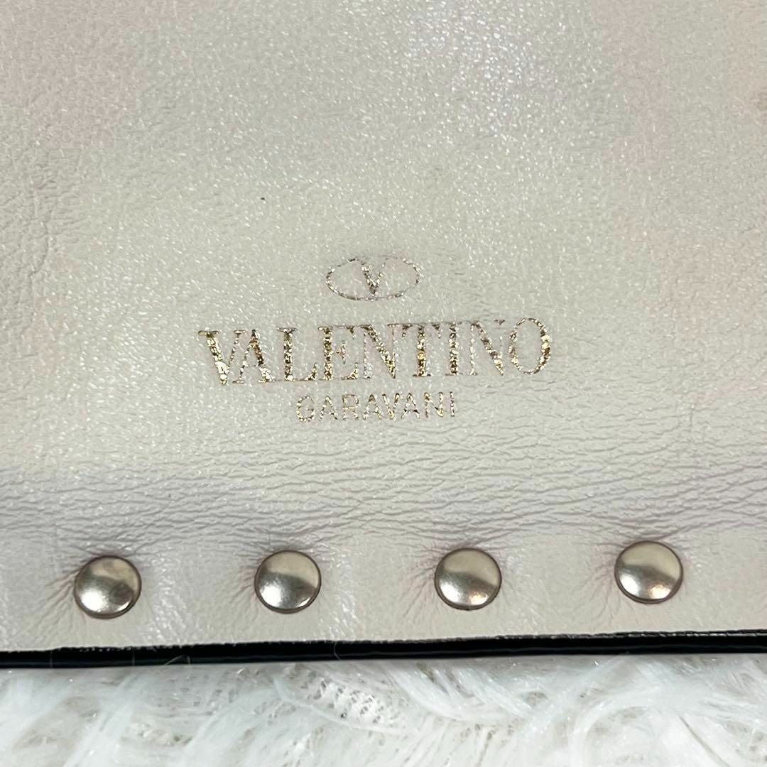 VALENTINO Garavani Rock Stud Black White Leather Clutch Hand Bag Excellent