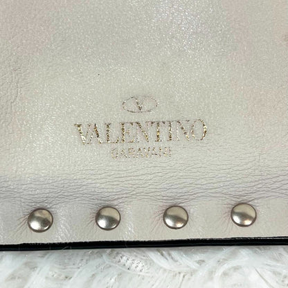 VALENTINO Garavani Rock Stud Black White Leather Clutch Hand Bag Excellent