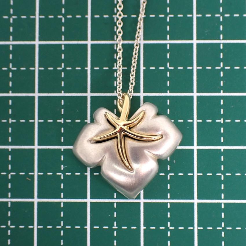 Tiffany & Co Sterling Silver 925 Yellow Gold 18k Nature Leaf Necklace L 42.5cm