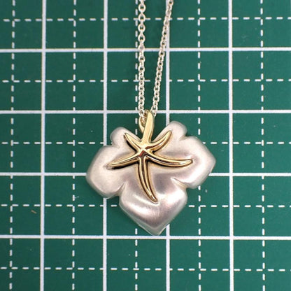 Tiffany & Co Sterling Silver 925 Yellow Gold 18k Nature Leaf Necklace L 42.5cm