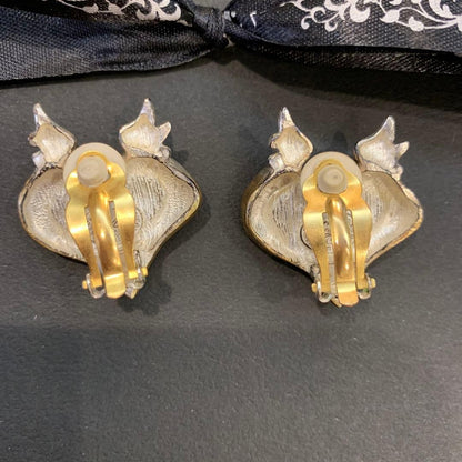 Christian Lacroix Vtg Angel Heart Clip Earrings Silver Gold Combo 2.7x3.2cm Auth