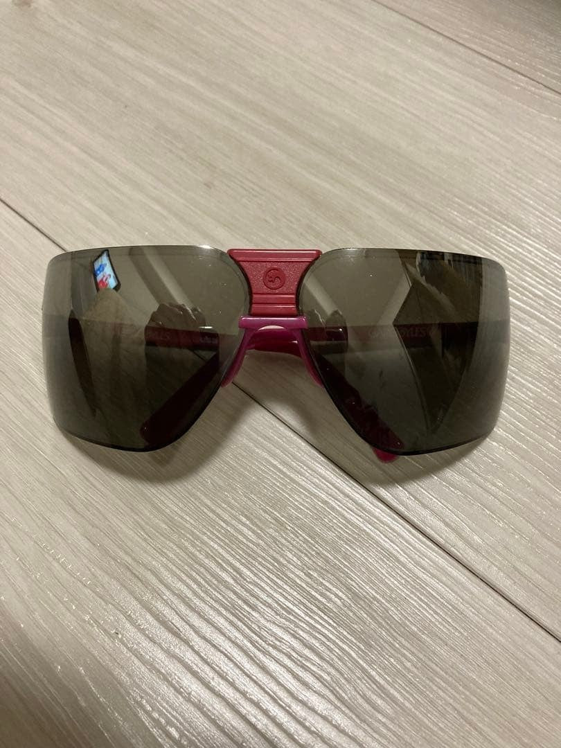 GARGOYLES Shield Sunglasses Pink Frame Smoke Grey Lens Half Rim Wraparound