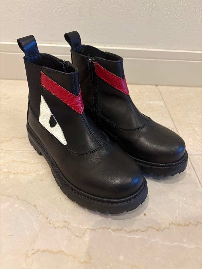 Authentic Fendi Kids Black Leather Monster Boots Size 31 US 3 Used