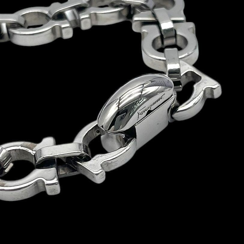 Salvatore Ferragamo Silver Tone Metal Gancini Chain Bracelet L 18.5cm 7.3in