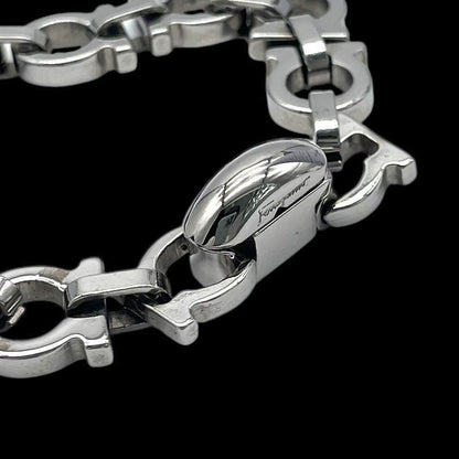 Salvatore Ferragamo Silver Tone Metal Gancini Chain Bracelet L 18.5cm 7.3in
