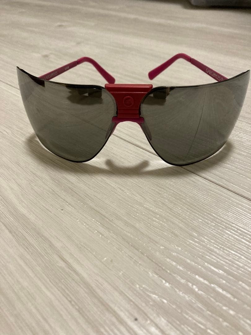 GARGOYLES Shield Sunglasses Pink Frame Smoke Grey Lens Half Rim Wraparound