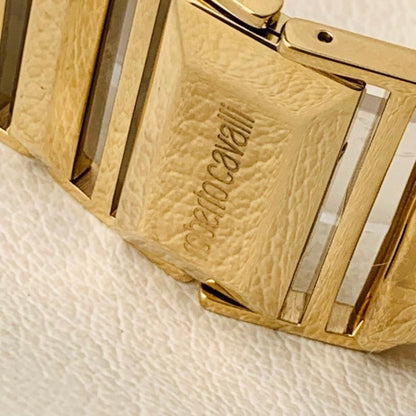 Roberto Cavalli Snake Analog Square Watch Gold Plated Crocodile Embossed Band