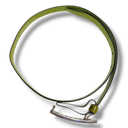 Gucci Silver Tone Logo Buckle Green-toned olive Patent Leather Narrow Belt