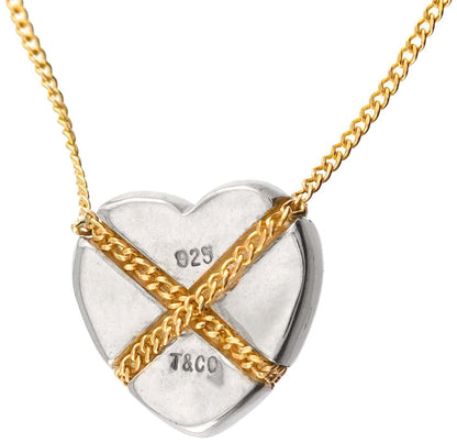 Tiffany & Co Cross Heart Necklace Silver 925 K18 Yellow Gold Chain 45cm 17.7"