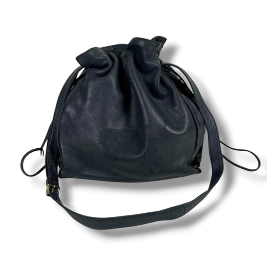Loewe Auth Flamenco Anagram Logo Nappa Leather Drawstring Shoulder Bag Black