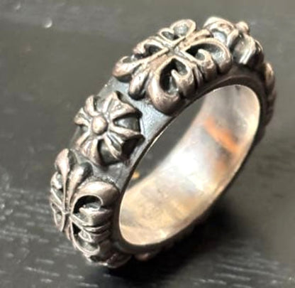 a&g Silver 925 Cross Engraved Band Ring Oxidized Size US7.5-8 Used Vintage