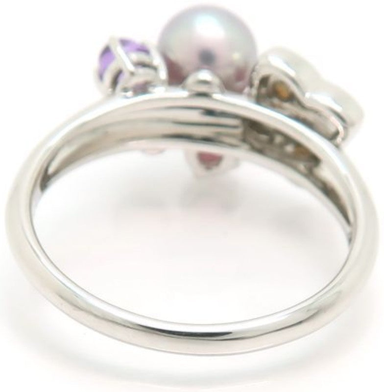 TASAKI Pearl Multi Stone Ring K18WG White Gold Amethyst Pink Tourmaline US5 EU50