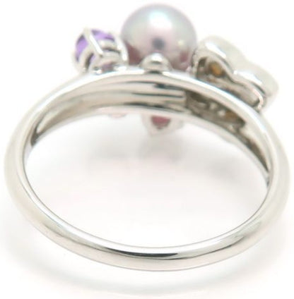 TASAKI Pearl Multi Stone Ring K18WG White Gold Amethyst Pink Tourmaline US5 EU50