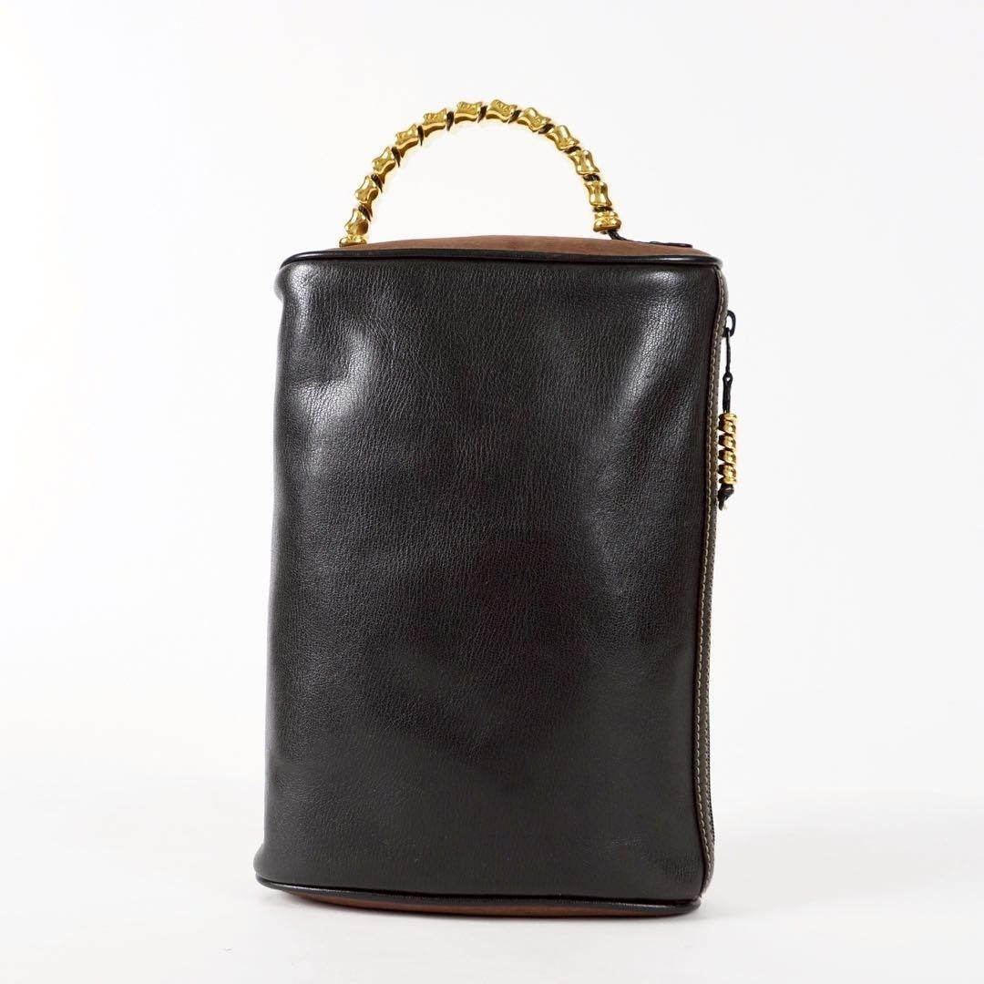 Rare LOEWE Velazquez Black Leather Hand Bag Clutch Gold Hardware Excellent