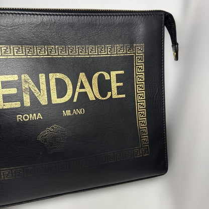 FENDI x Versace FENDACE Leather Black Clutch Bag Gold Heardware