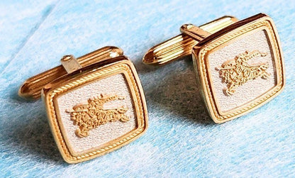 Burberrys Burberry Vintage Horseman Logo Gold Square Cufflinks Used Authentic