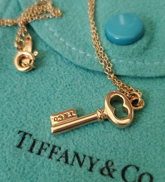 Tiffany & Co Modern Keys Oval Key Pendant Necklace 18K K18 Rose Pink Gold 750