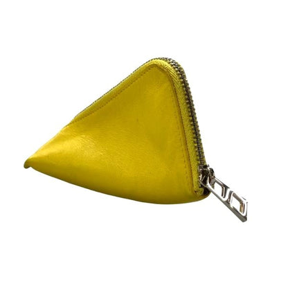 LOEWE Triangle Coin Purse Case Yellow Leather Silver Zip Pouch Women's Authentic