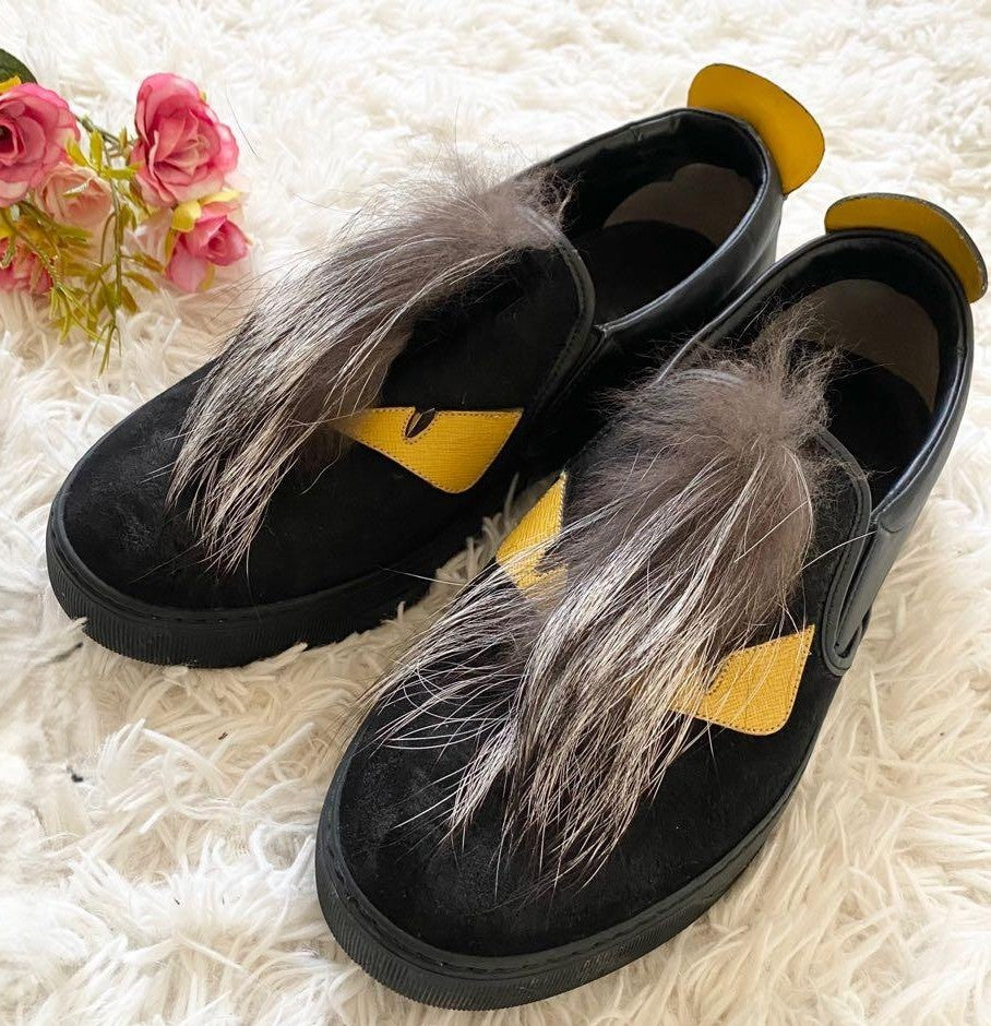 Fendi Monster Bug Eyes Black Yellow Eyes Sneakers Slip-On Size 6 Men Used