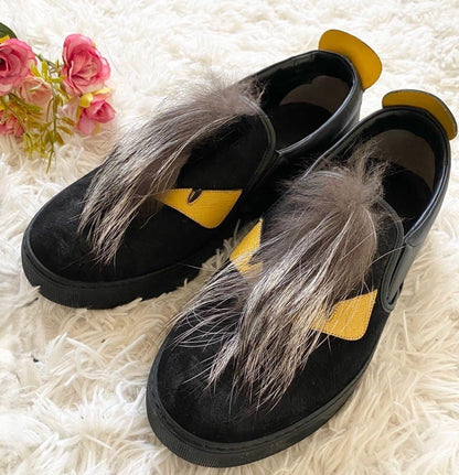 Fendi Monster Bug Eyes Black Yellow Eyes Sneakers Slip-On Size 6 Men Used