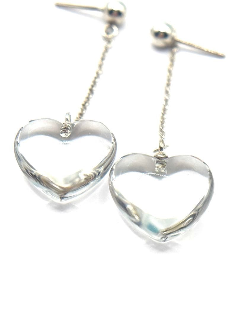 Tiffany&Co. Authentic Clear Rock Crystal Heart Swing 925 Earrings with Box Used