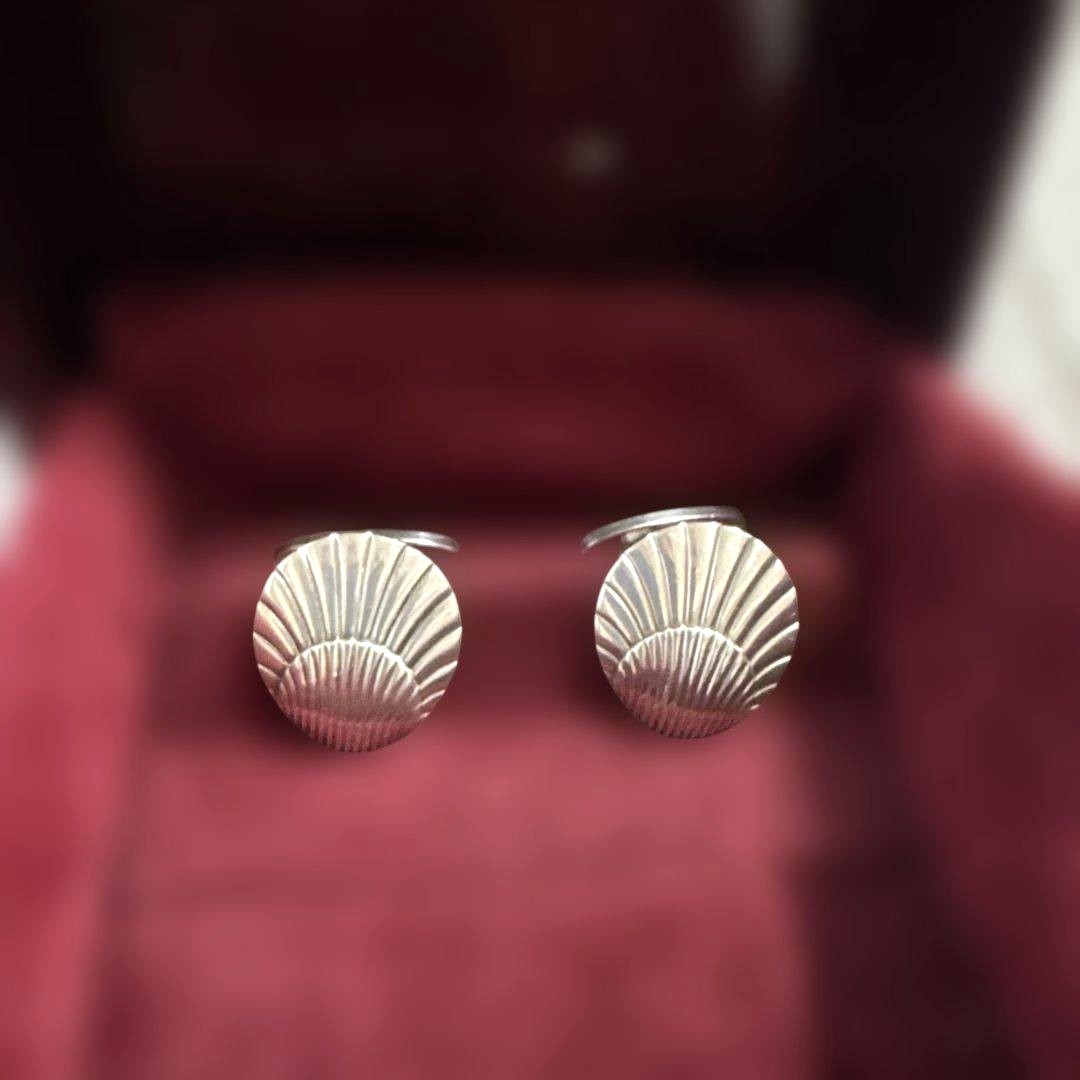 Georg Jensen Shell Cufflinks Sterling Silver 925S Denmark Mens Box Vintage