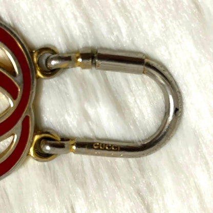 Gucci Auth Old Gucci Double G Logo Red Gold Keychain Bag Charm Key Ring Used
