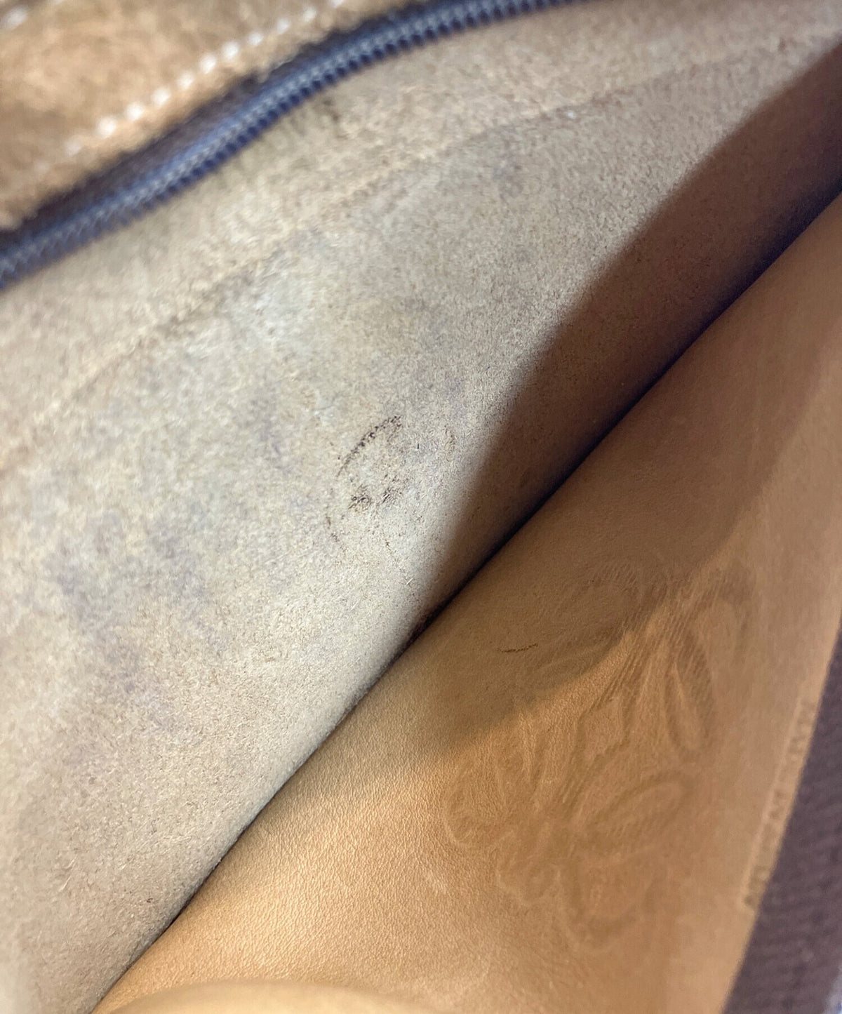 LOEWE Anagram Embossed Suede Pouch Brown Zip Case Spain 7.1x4.5in Authentic
