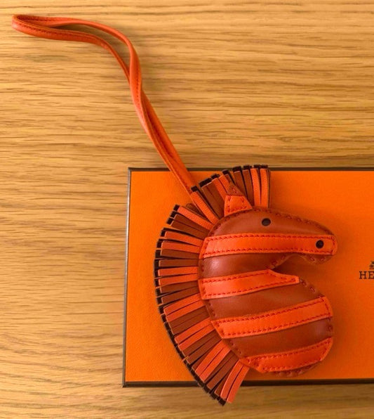 Hermes Gigi Savane Horse Bag Charm Orange Carnelian Leather Authentic France