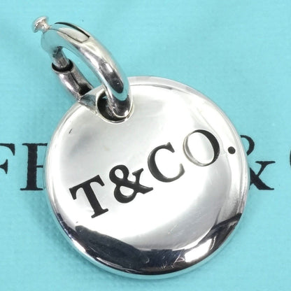 Tiffany & Co Sterling Silver 925 Black Circle Logo Charm Spring Ring Pendant Top