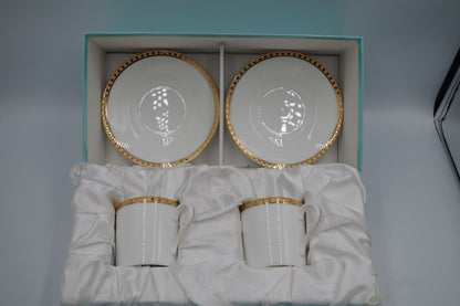 Tiffany & Co Gold Band Demitasse Cups Saucers Pair Made in Japan White Gold Set