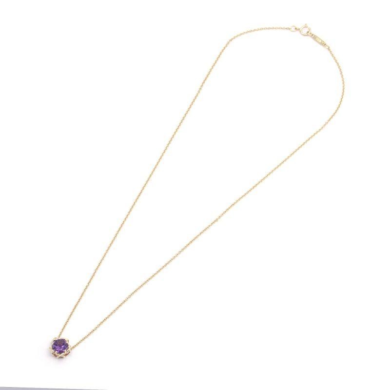 Excellent Tiffany & Co Yellow Gold 18K Amethyst  0.65ct Pendant Necklace L 41cm