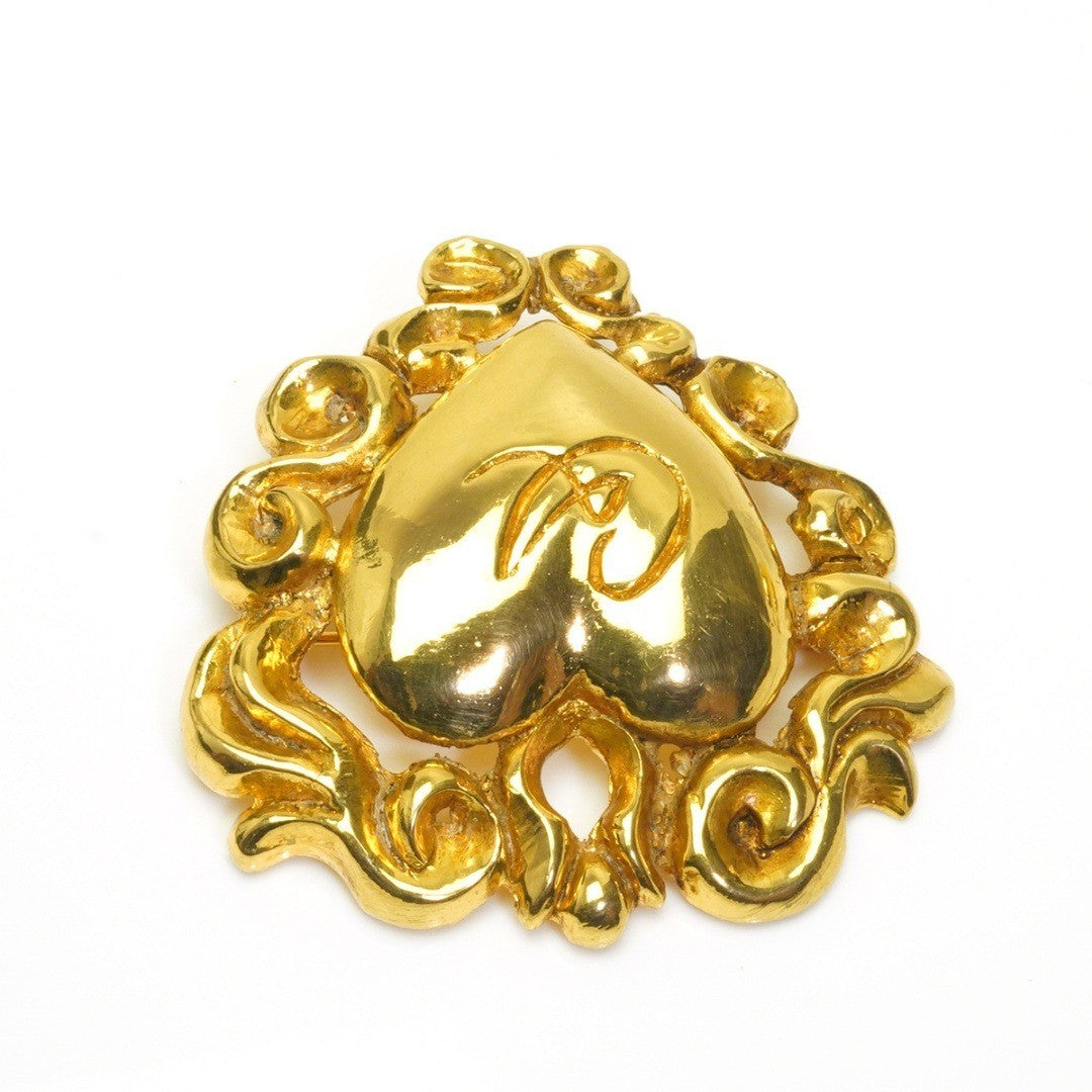 Christian Lacroix Authentic Vintage Heart Brooch Gold 5.8x5.5 cm 2.3x2.2" Used