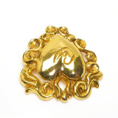 Christian Lacroix Authentic Vintage Heart Brooch Gold 5.8x5.5 cm 2.3x2.2" Used
