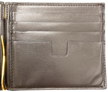 TOM FORD Y0231T Money Clip Bifold Wallet Brown Leather Made in Italy Authentic