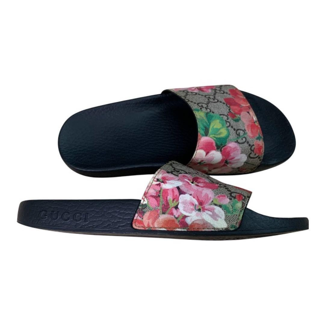 Gucci Authentic Floral Print Black Multicolor Sandals 23 cm 9.1" EU36 US 5.5 6