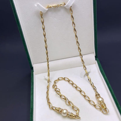 Vintage Christian Dior Gold Plated Faux Pearls Rhinestone Long Chain Necklace