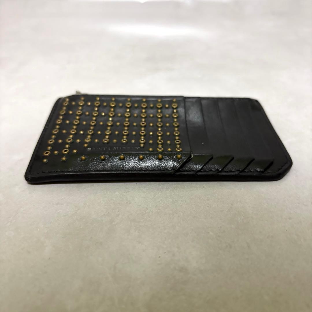 SAINT LAURENT Black Leather Studs Logo Fragment Case Card Case Coin Case