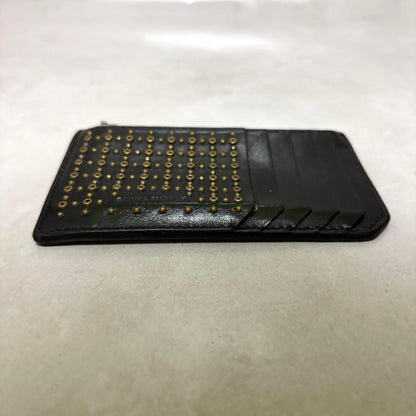 SAINT LAURENT Black Leather Studs Logo Fragment Case Card Case Coin Case