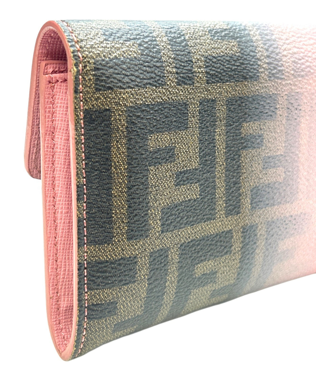 FENDI Zucca Long Wallet Trifold Pink Brown Gradient PVC Canvas Leather Women