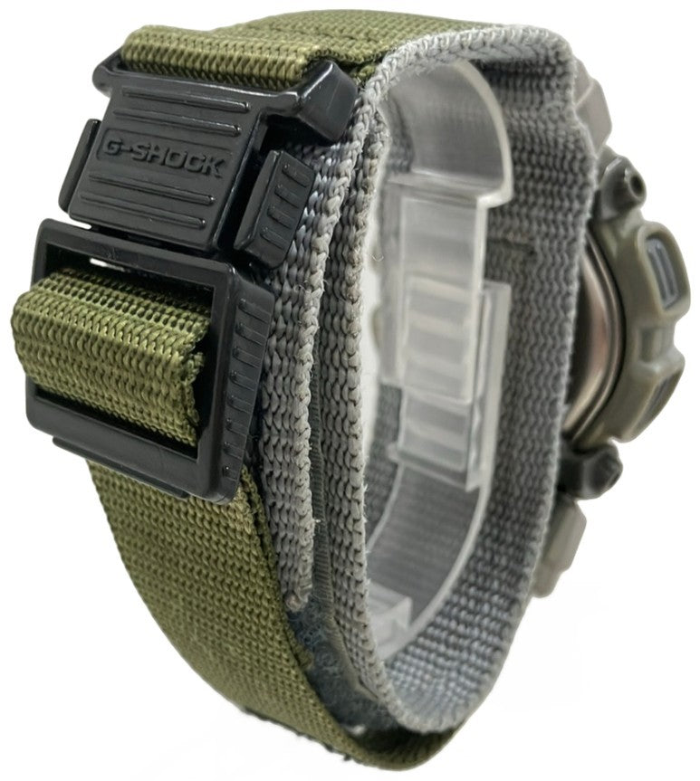 CASIO G-SHOCK GW-9000 Quartz Mens Watch Silver Resin Case Green Nylon Band Used