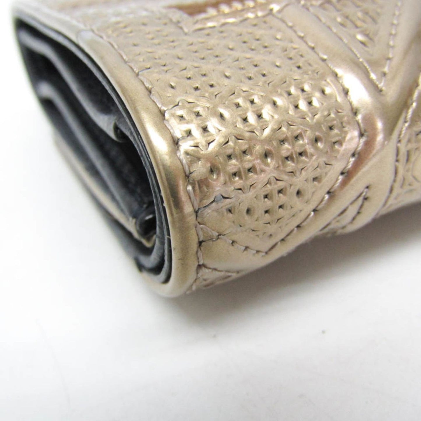Dior Champagne Gold Micro Cannage Patent Leather Diorama Trifold Wallet Auth