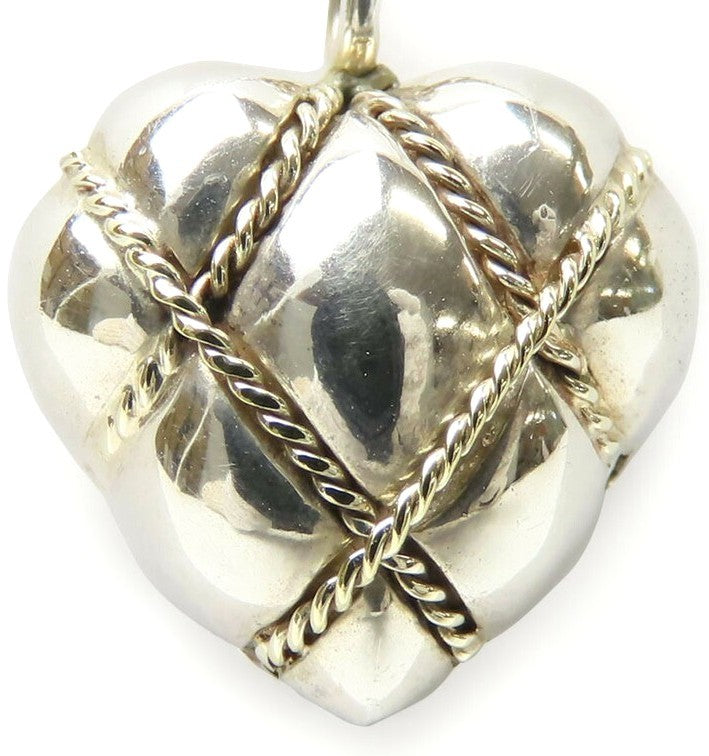 Tiffany & Co Sterling Silver 18K Gold Quilted Heart Pendant Top19.8mm Authentic