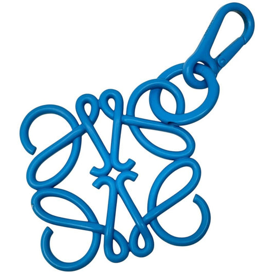 Authentic Loewe Anagram Blue Metal Bag Charm Key Ring Cyan L 12.5 cm 4.9"