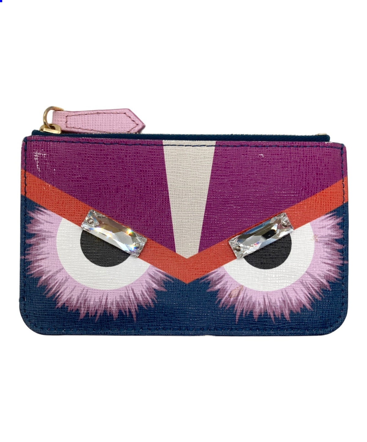 FENDI Monster Bugs Eyes Coin Case Purse Multicolor Leather Crystal Italy Zip
