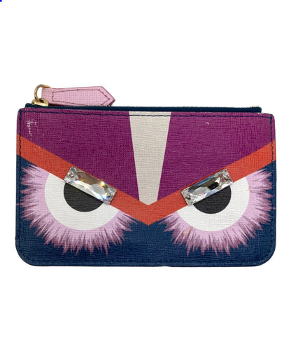 FENDI Monster Bugs Eyes Coin Case Purse Multicolor Leather Crystal Italy Zip