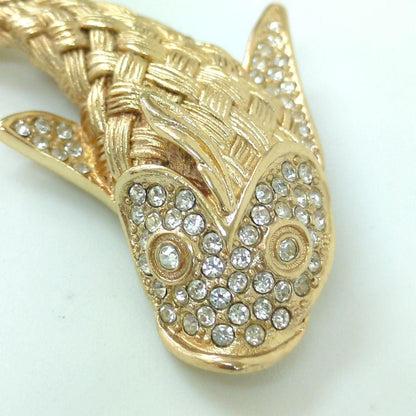 Christian Dior Rhinestone Crystal Gold Tone Koi Fish Carp Brooch From Japan