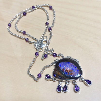 Stephen Dweck Amethyst Chain Opal Sterling Silver Necklace Length 51cm 20" Used