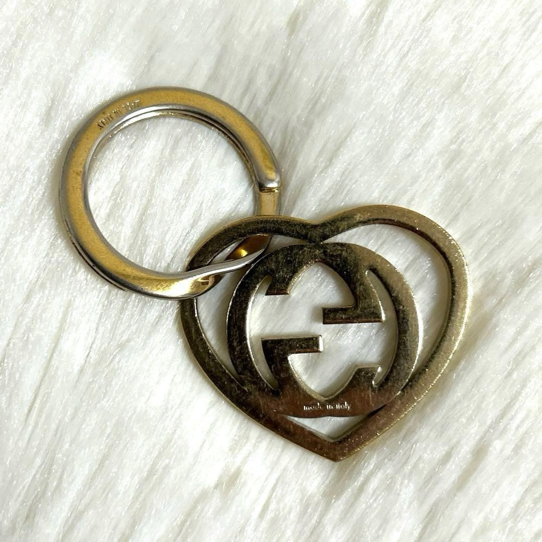 Gucci Auth Interlocking GG Heart Key Ring Bag Charm Gold Red Logo Vtg Used